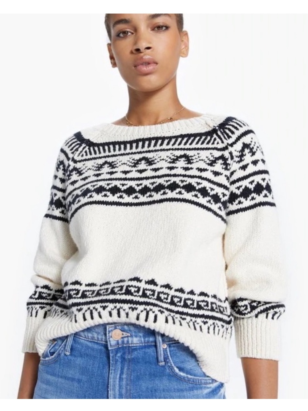MOTHER Denim The Boat Square Jumper sweater black and white size Medium cotton